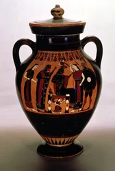 Attische schwarzfigurige Amphore, die die Geburt der Athene darstellt (Keramik)